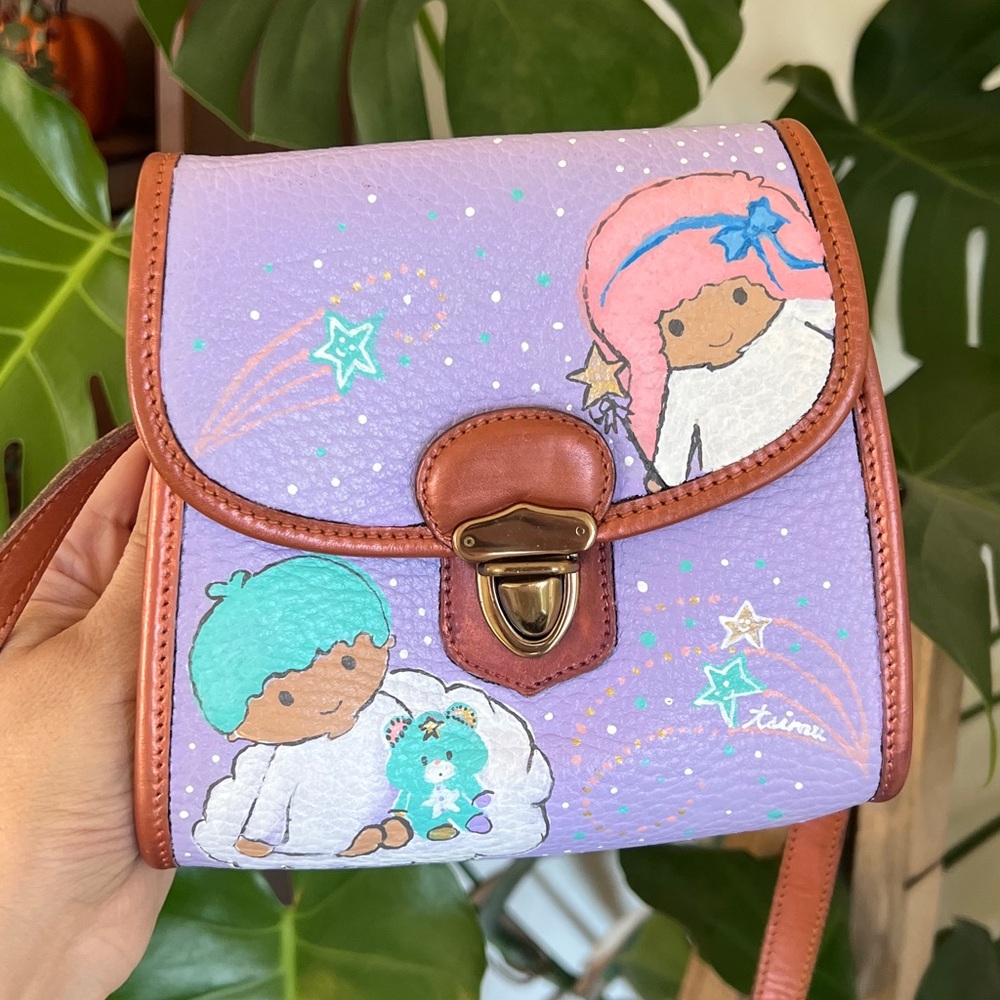 Dooney & Bourke Hand Painted Sanrio Twin Stars OOAK Pastel Small Crossbody Bag
